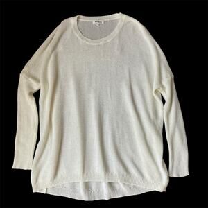 Miracle‎ Open Knit Sweater Women Size M/L Cream Hi Low Hem Drop Shoulder Stretch